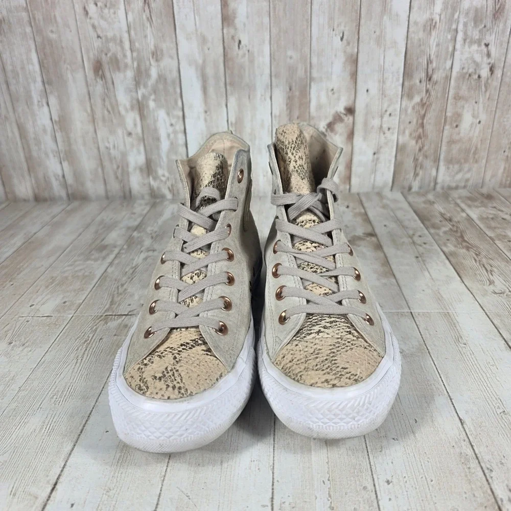 Converse Chuck Taylor All Star High Top Sneakers Beige Suede Snake Print Women 8